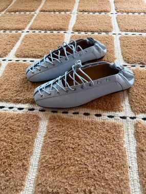 Ganni Light Blue Lace-Up Ballerina Flats